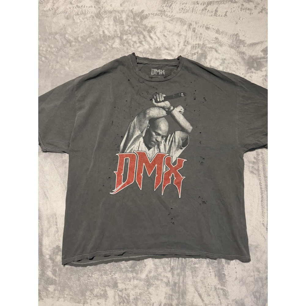 DMX Graphic T-Shirt Mens 2X Gray Distressed Washed Hip Hop Tee